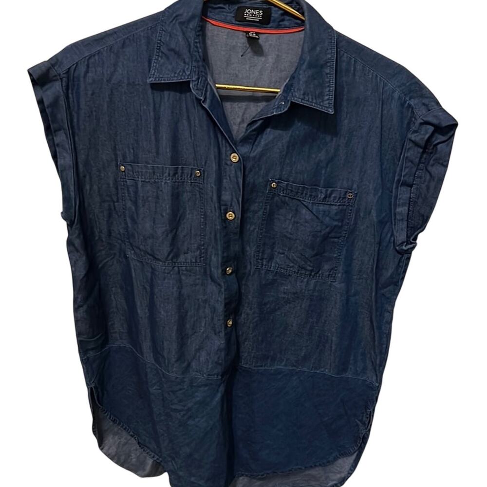 Jones New York Short Sleeve Demin Shirt Women's Size Small Western Modern Boxy